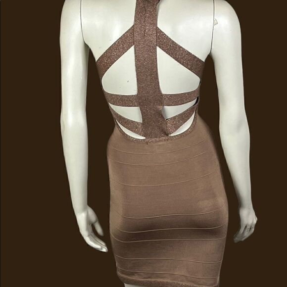 Arden B Copper Bodycon Halter Top Open Back Dress Size Medium - Picture 10 of 10